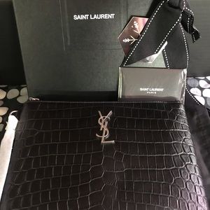 Saint Laurent croc embossed wristlet